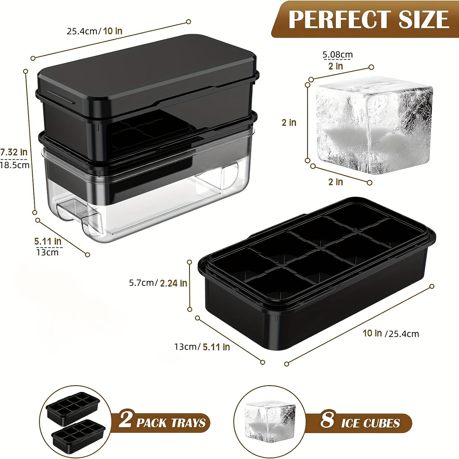 2 Large Cube Silicone Ice Tray Giant 2 Block Cube Grids 8 Mold