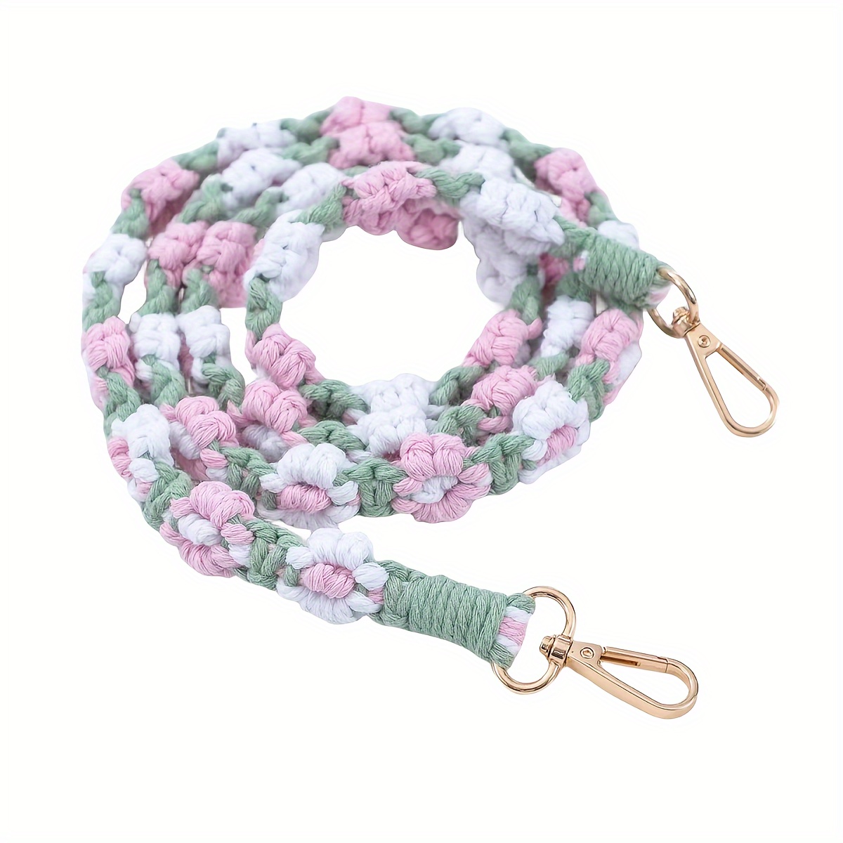 Crochet Pink Flower Badge Reel - Retractable Badge Reel