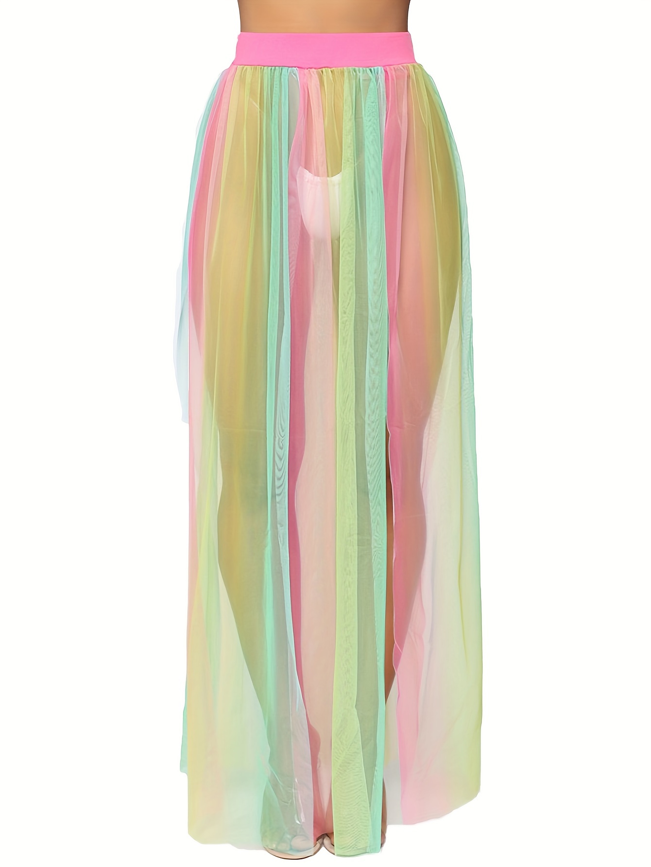 Falda Cubierta Dividida De Malla Ombré Colorida Sin Bragas, Encubrimiento  Maxi Playero Transparente, Trajes De Baño Y Ropa Para Mujer