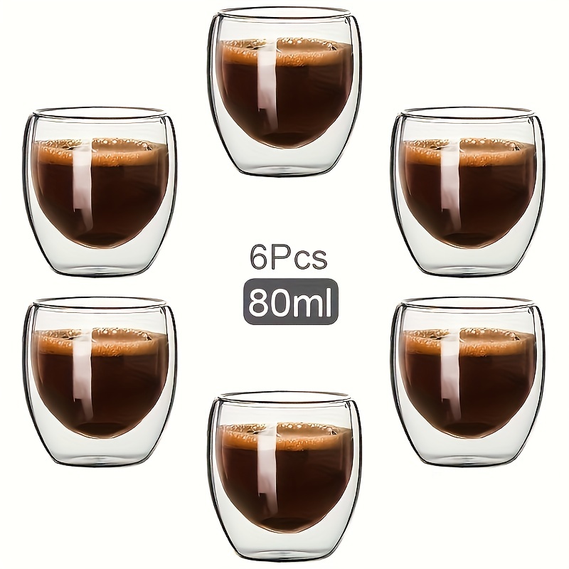 Glass Espresso Cups Set of 4 - Double Walled 2.7 OZ - Clear
