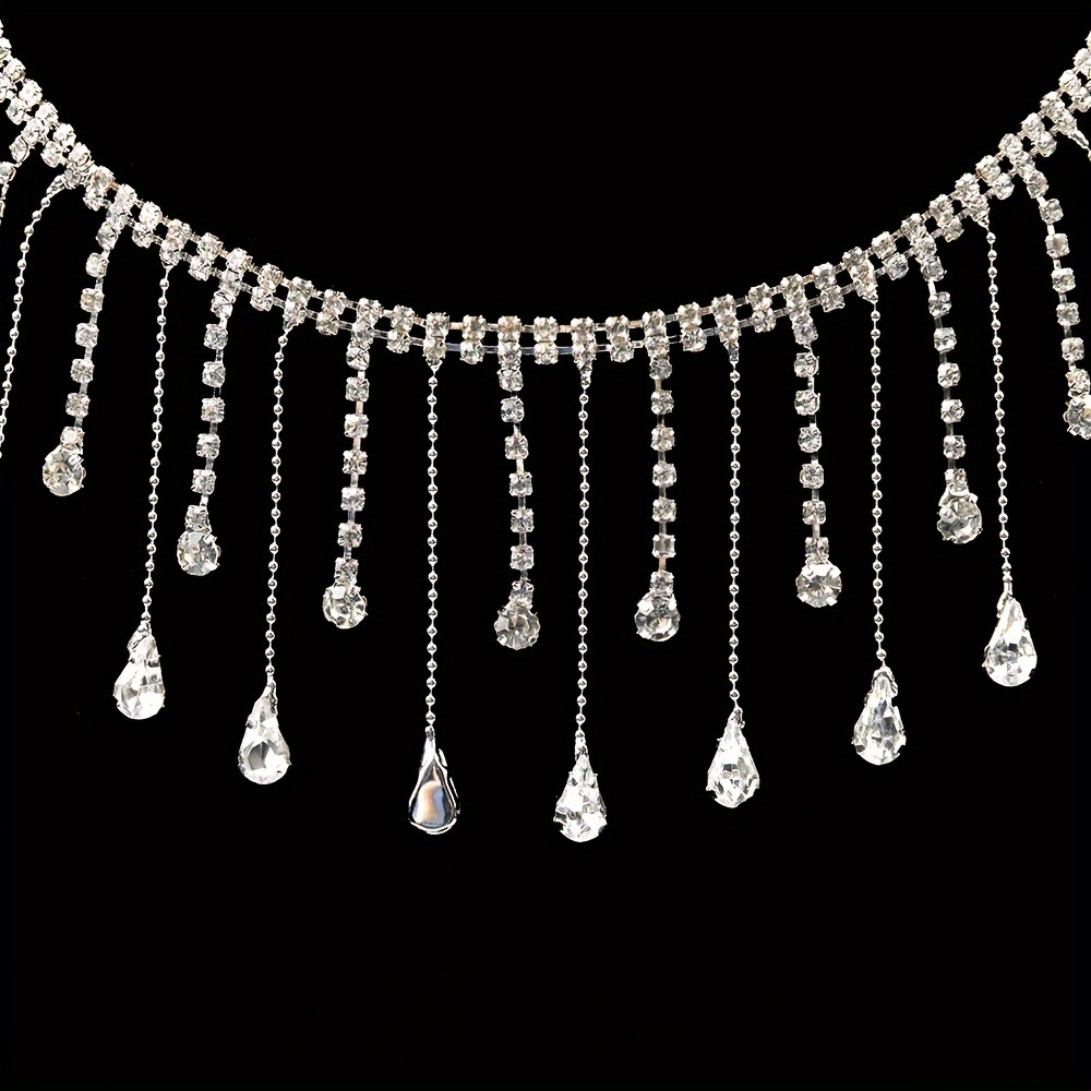 1 Yard Rhinestone Tassel Fringe Trim Crystal Close Chain - Temu