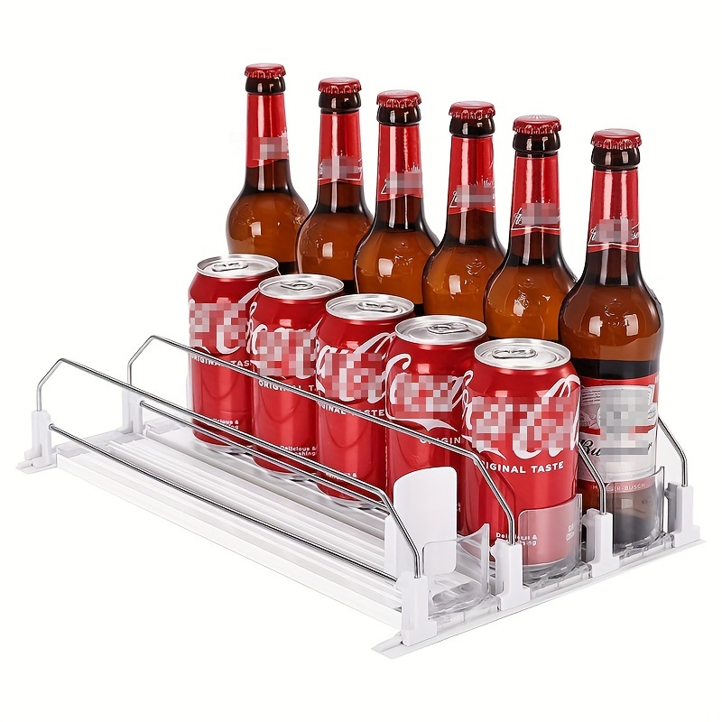 Dispensador de latas de soda para refrigerador con deslizamiento empujador  ajustable, perfecto para refrescos, cerveza y otras bebidas (5 filas, 15