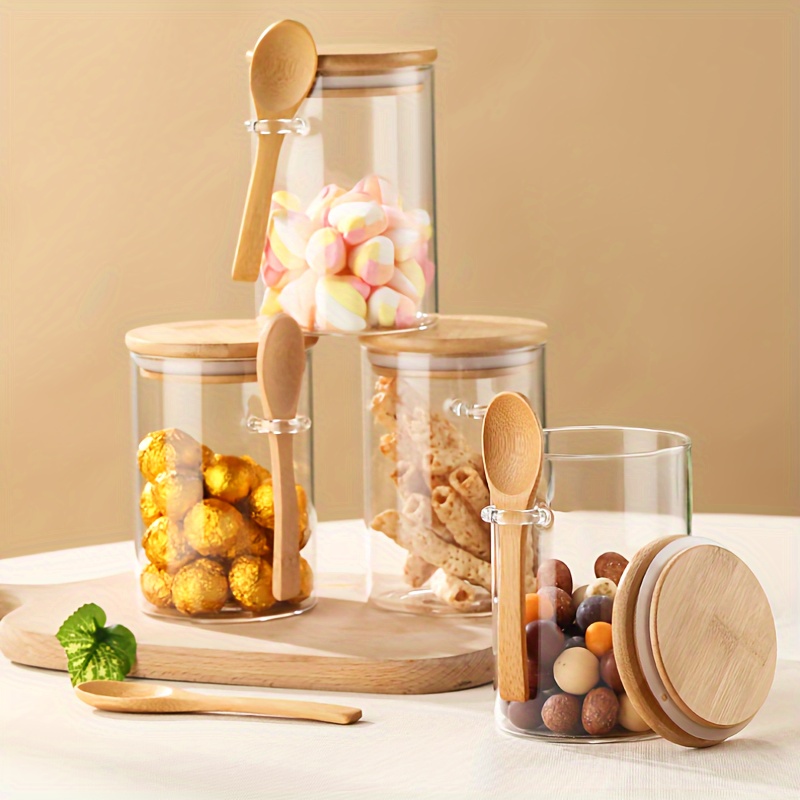 Candy Jar, Cookie Jar, Glass Storage Jar, With Bamboo Lid, With Spoon -  Clear Glass Bulk Food Storage Jar, Spice Jar, Condiment Jar For Serving  Tea, Coffee, Spices, Candy, , Cereals - Temu