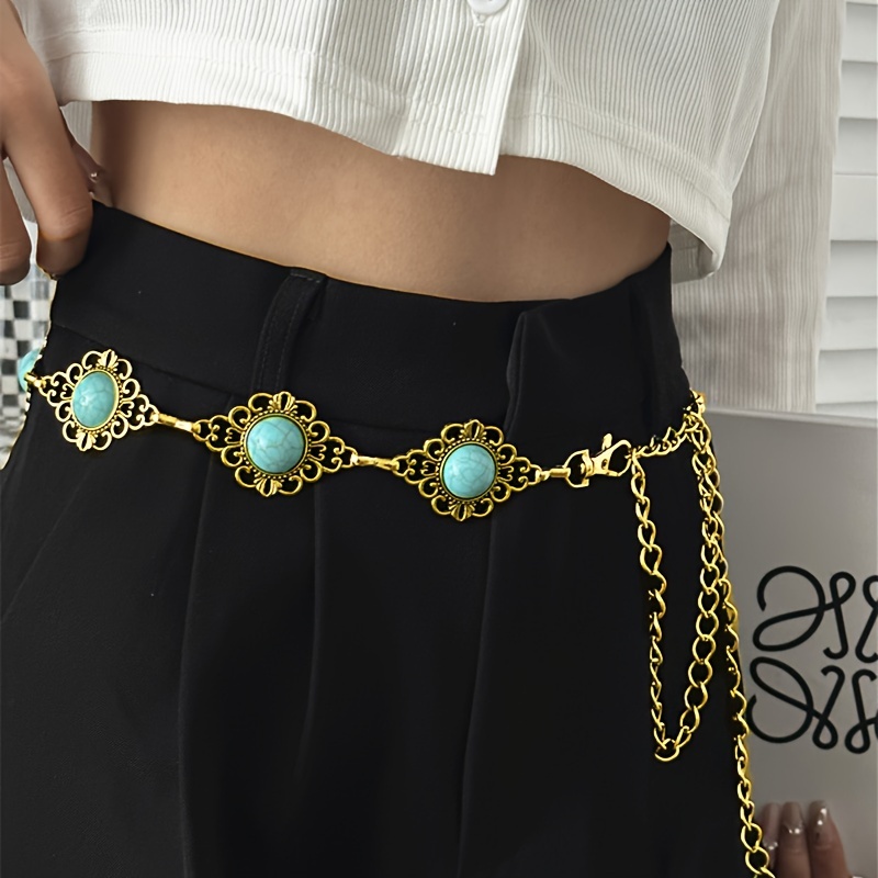 Turquoise Chain Belt Waist Belts For Women For Dresses Metal Belt Womens  Western Belts Women's Belts