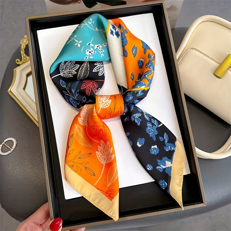 27 56 color block floral printed square scarf elegant french  display picture 1