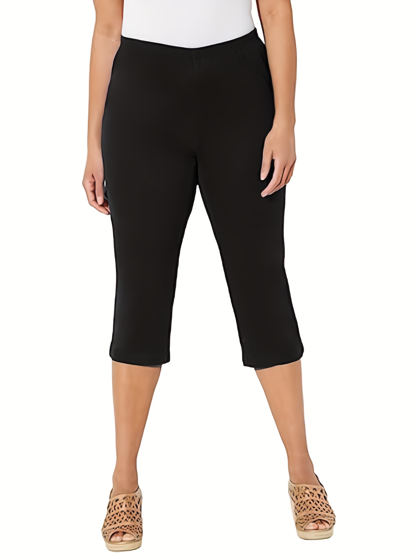 Plus Size Basic Pants Women's Plus Plain High Stretchy - Temu New