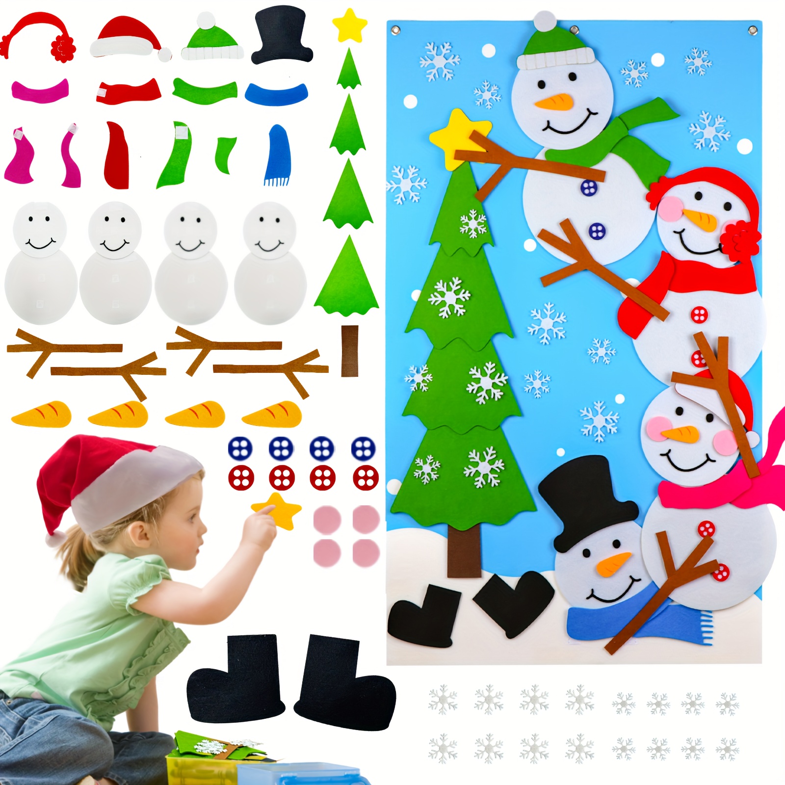 Kids Gifts Diy Felt Snowman Detachable Xmas Ornament Wall Hanging Games For  Christmas Decorationsred Green Scarf