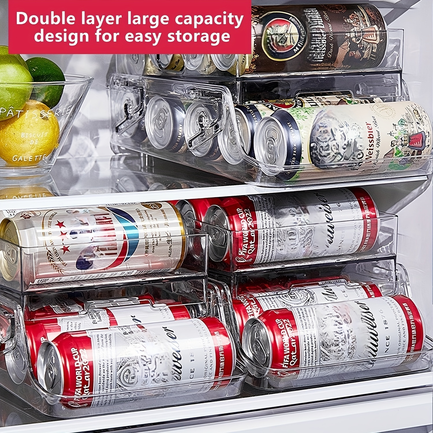 BingoHive Organizador de latas de soda rodante para refrigerador,  dispensador de latas para cerveza, soda, seltzer, organizador de refrescos  para 10
