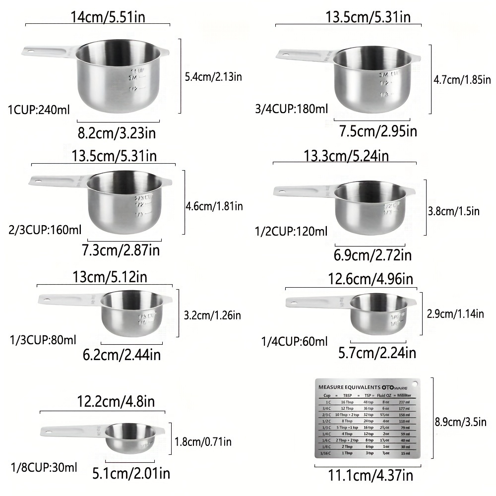 Stainless Steel Measuring Cups and Spoons Set (14 Piece Set)