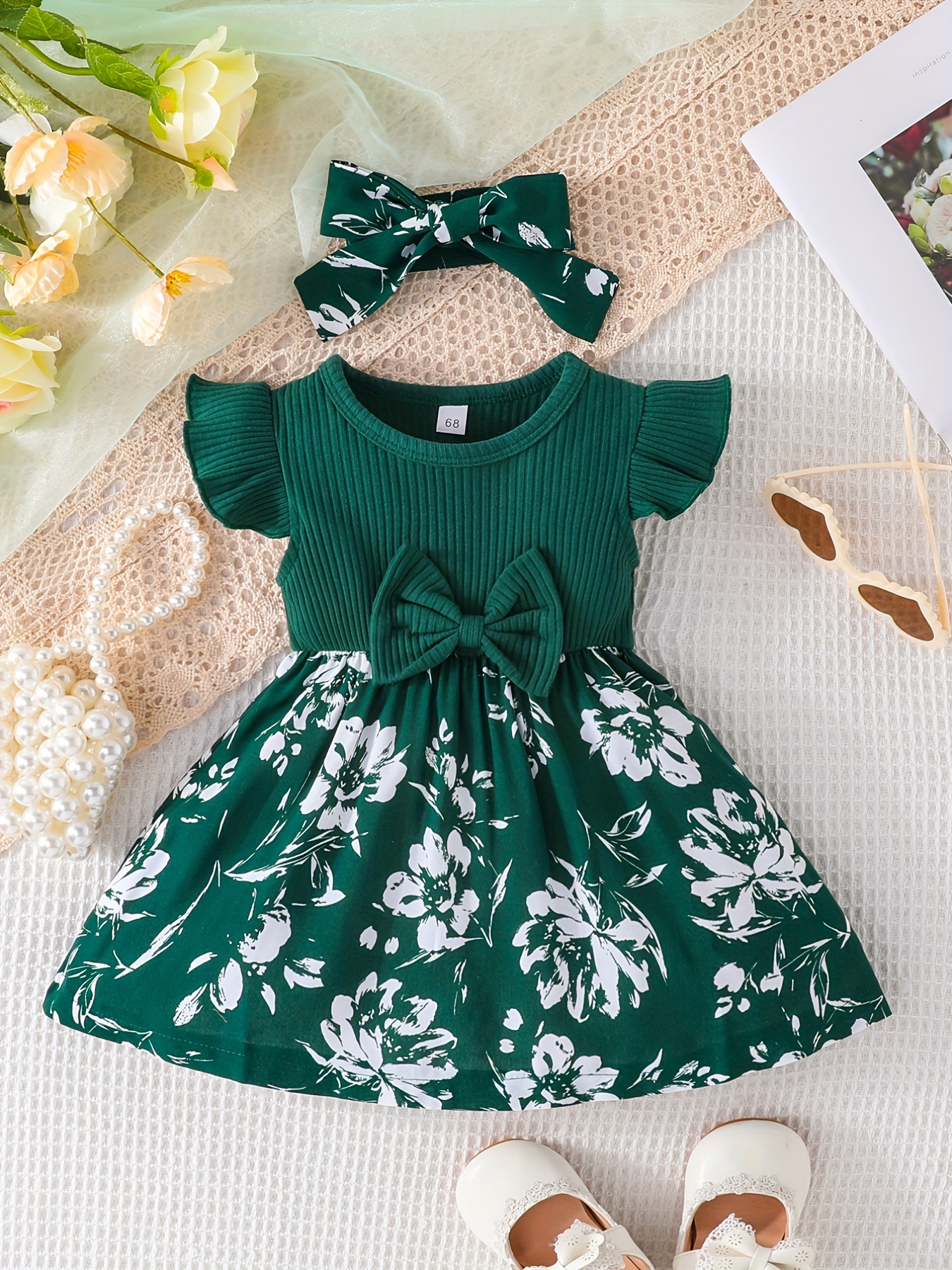 Baby Girls Casual Floral Bowknot Fly Sleeve Temu Canada