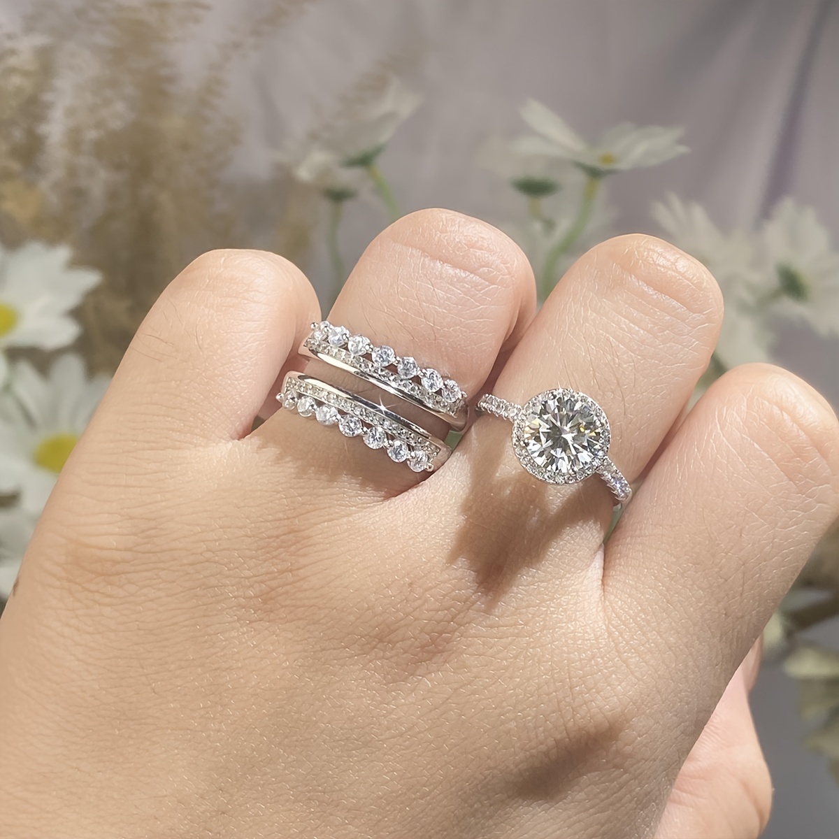 S925 2 Carat Moissanite Women's Ring Set
