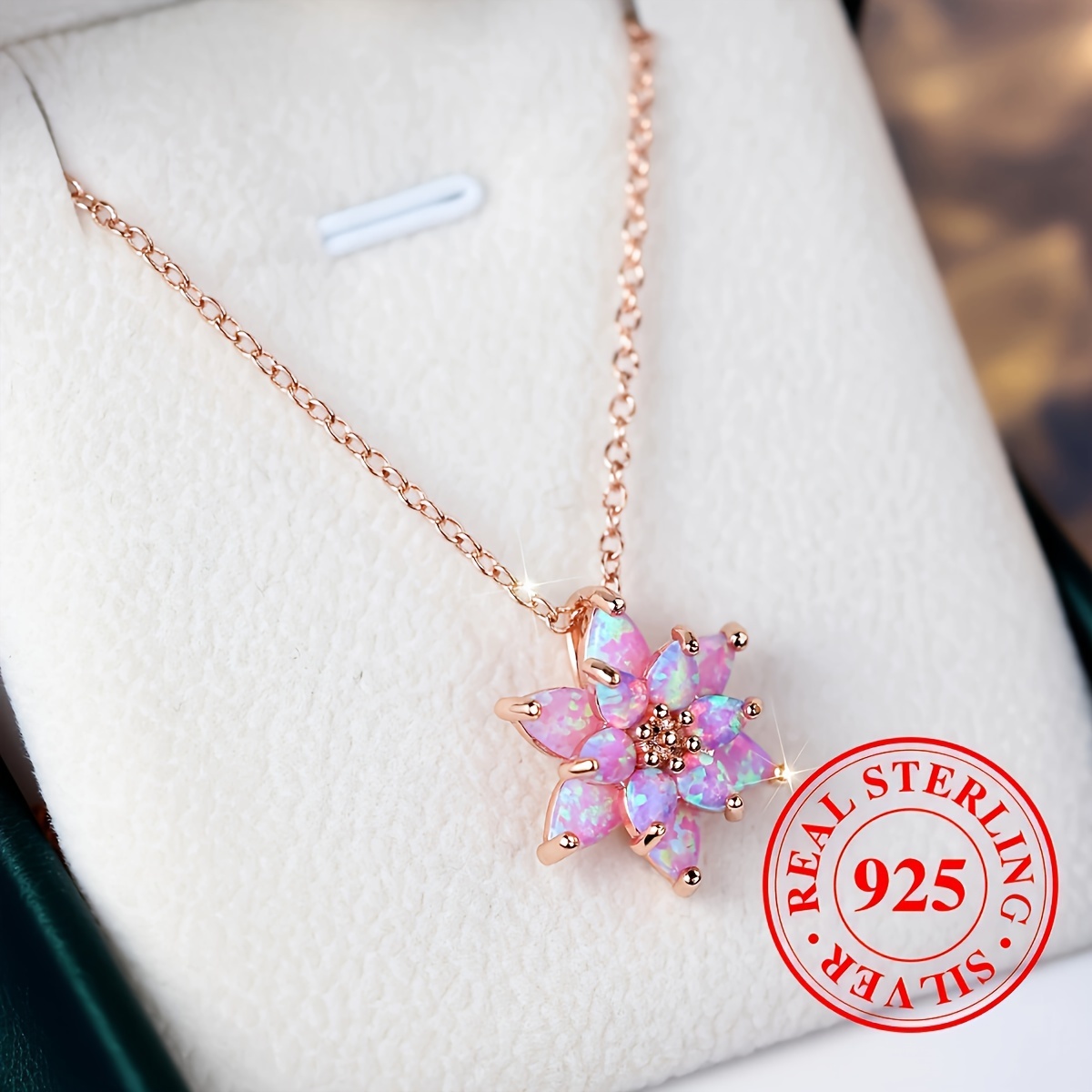 

Sterling 925 Silver Necklace Exquisite Lotus Pendant Colorful Opal Inlaid Necklace Elegant Style Lucky Accessories