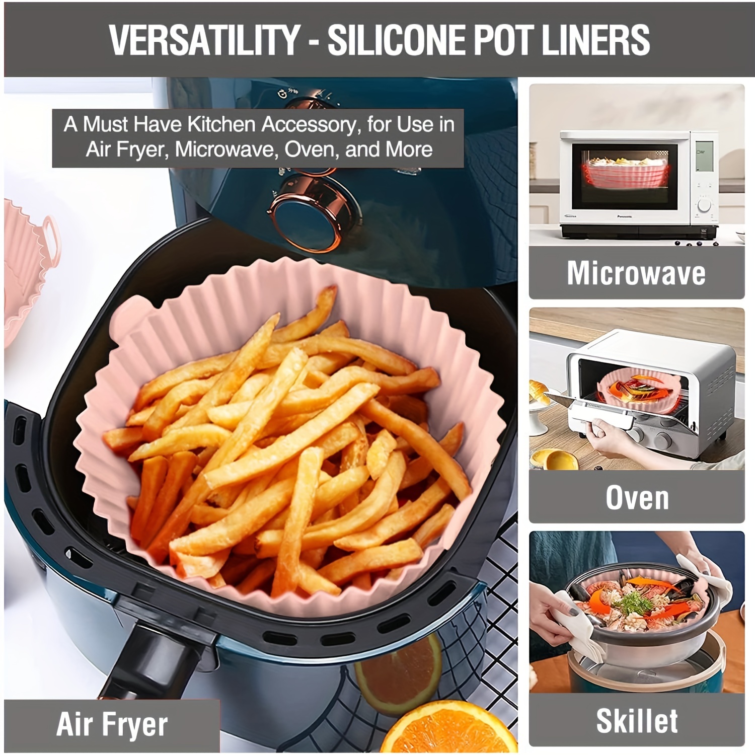 1pc Air Fryer Silicone Liners Pot, Silicone Round Air Fryer Silicone Basket  Bowl, Replacement Of Flammable Parchment Paper, Reusable Baking Tray Oven  Accessories