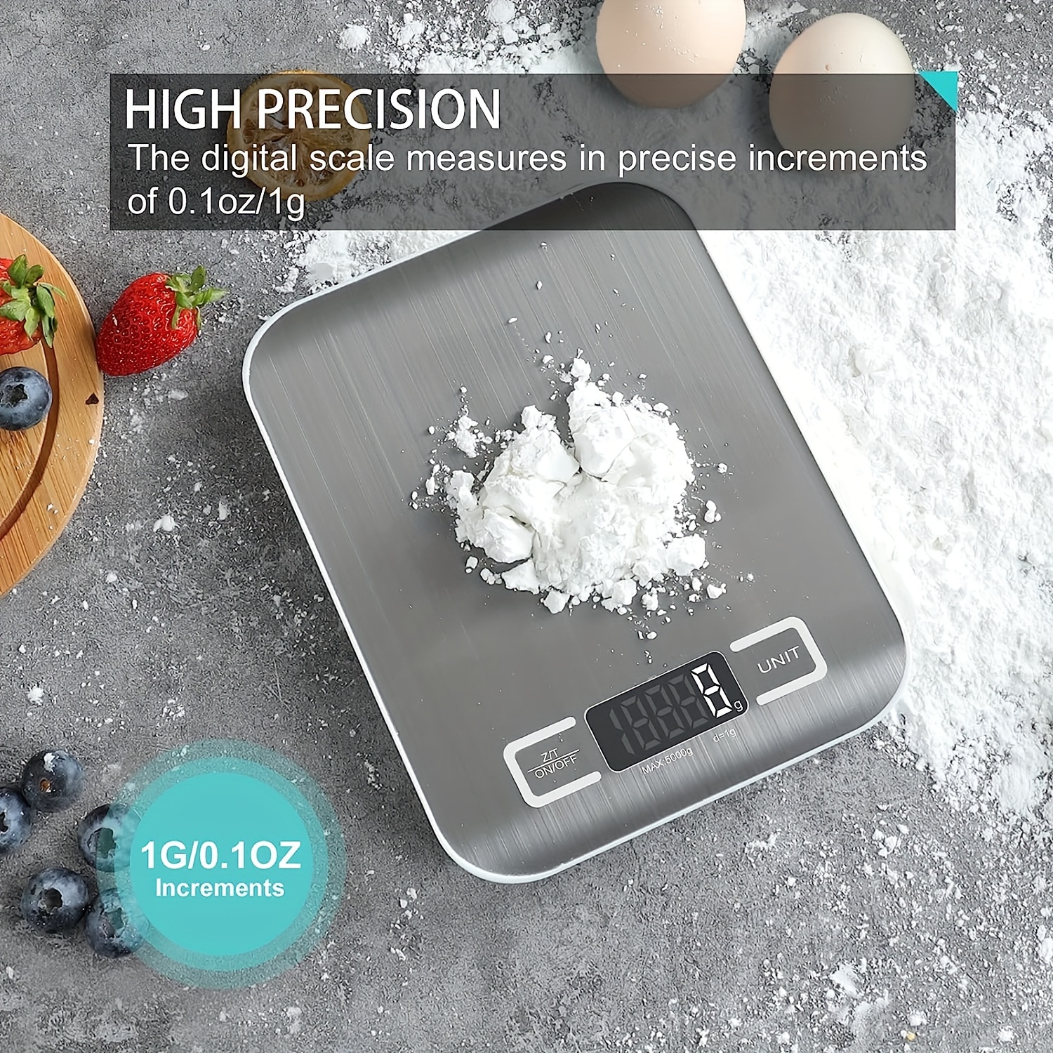 Digital Kitchen Scale, LCD Display 1g/0.1oz Precise Stainless Steel Food  Scale for Cooking Baking weighing Scales Electronic