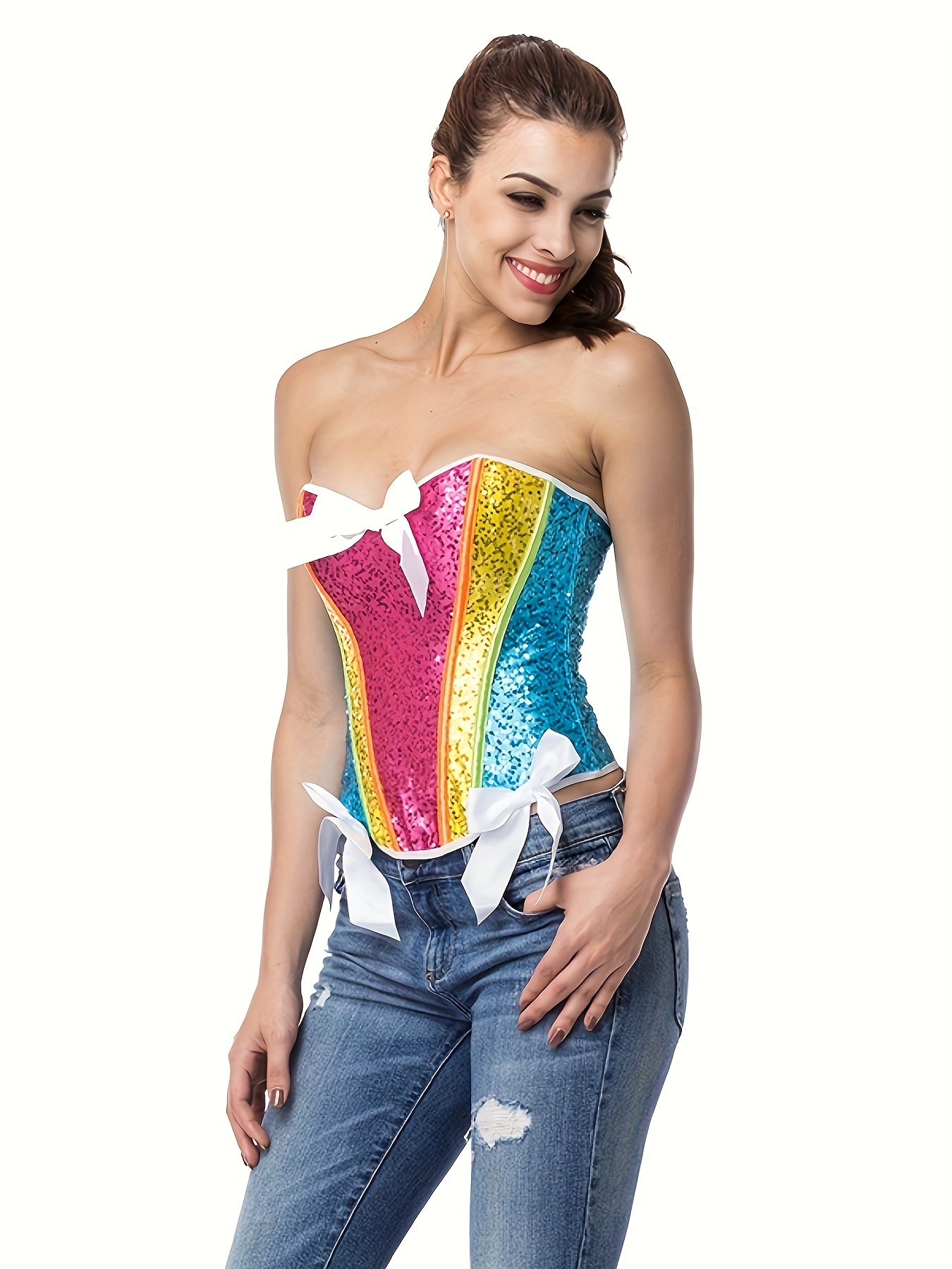 Sequin Strapless Corset Bustier Tummy Control Slimmer Bow - Temu Canada
