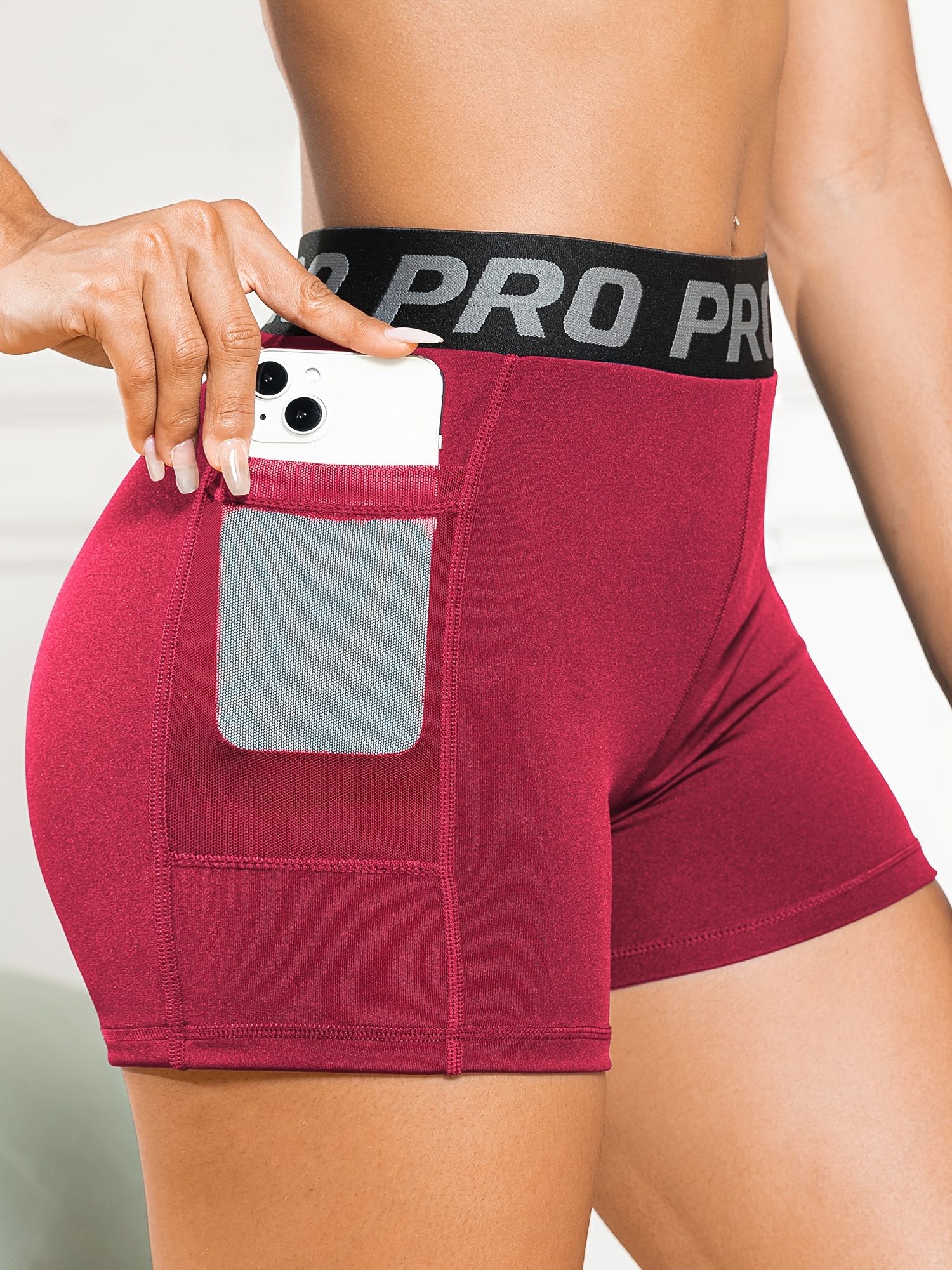 Women's Sports Shorts Phone Pocket Elastic Waist Quick - Temu