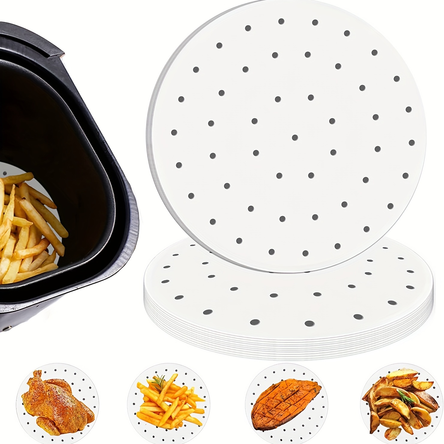 50pcs Paper Air Fryer Liners, Parchment Paper For Baking, Non-stick Steamer  Mat For Cooking, 8 Inch
