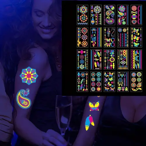 3pcs Nightclub Makeup Party Neon Glow In The Dark Face Stickers, Waterproof  Music Festival Luminous Tattoo Sticker, Random Style