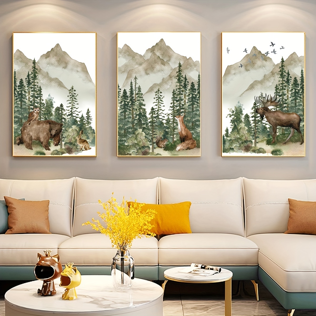 Framed Animals Canvas Print Poster Grove Mountain Woodland - Temu