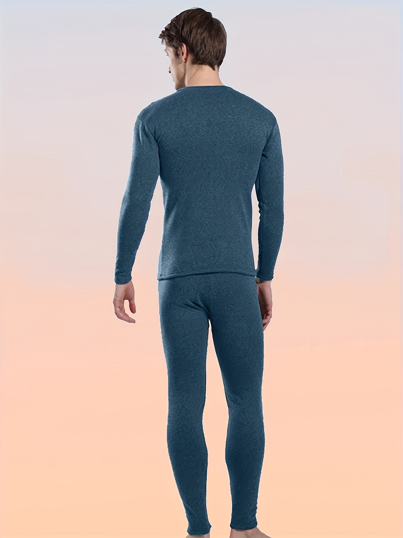 Men's 100% Cotton Long Johns Thermal Underwear Two Pieces Set-Medium-Dark  Gray