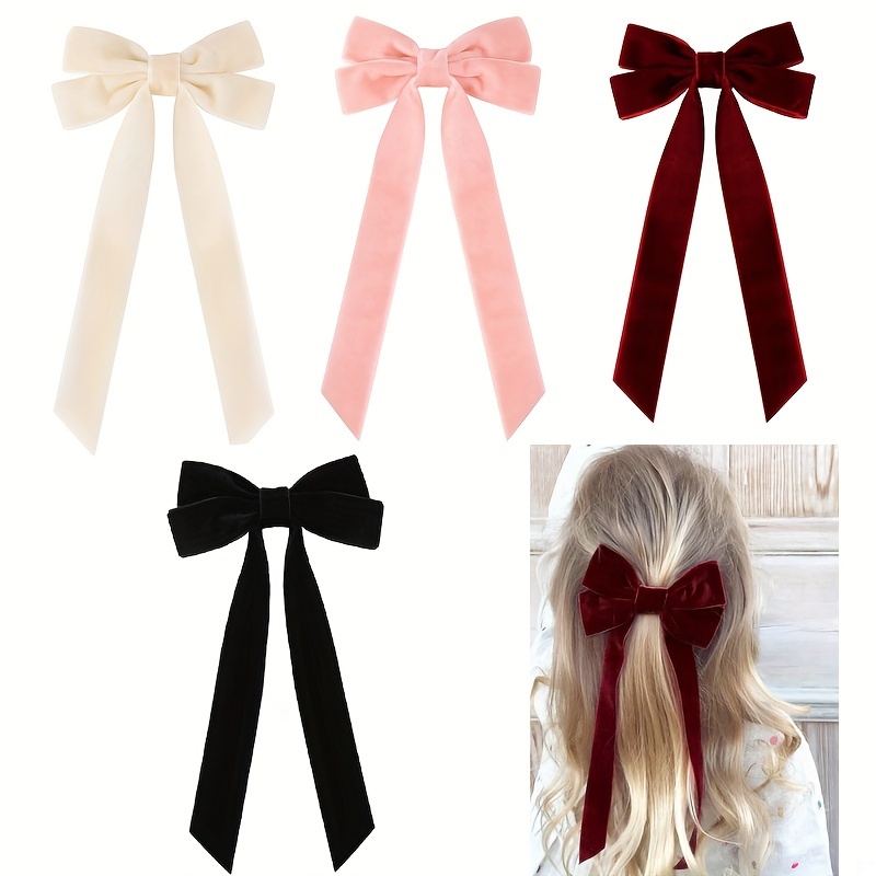 

4 Pcs Velvet Hair Ribbon Bows Clip For Women Vintage Bow Hair Clips, Ribbons Bow Hairpin Clips Ponytail Hair Styling Accessories
