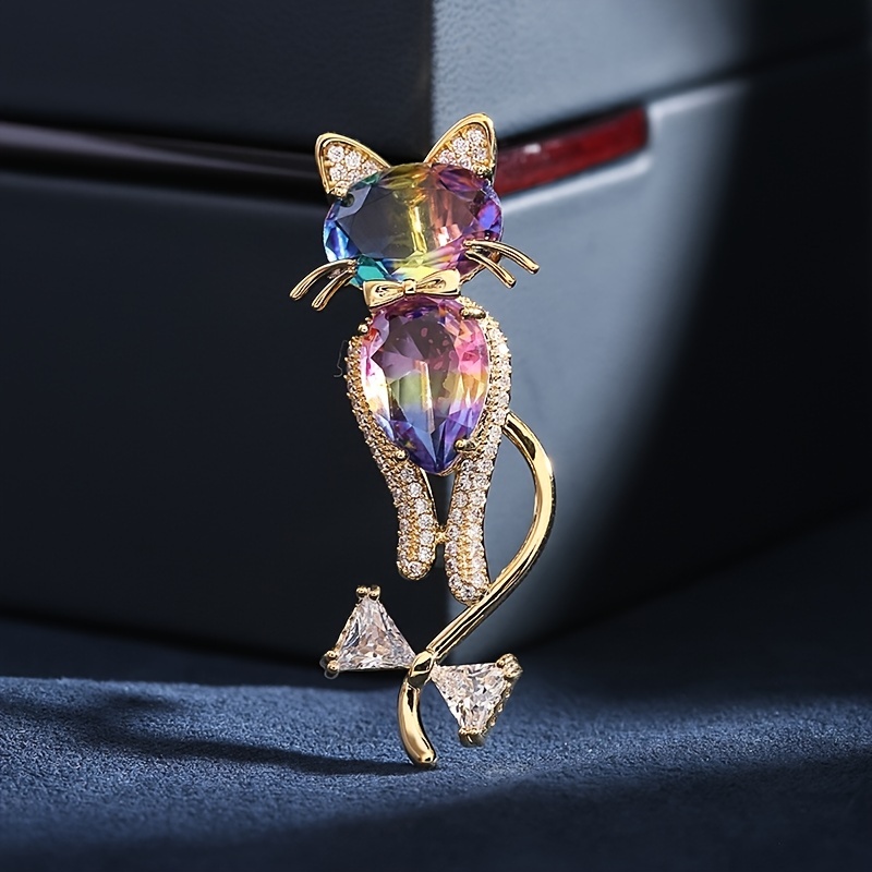 Gradient Fantasy Crystal Cat Shape Brooch Inlaid Colorful - Temu Canada