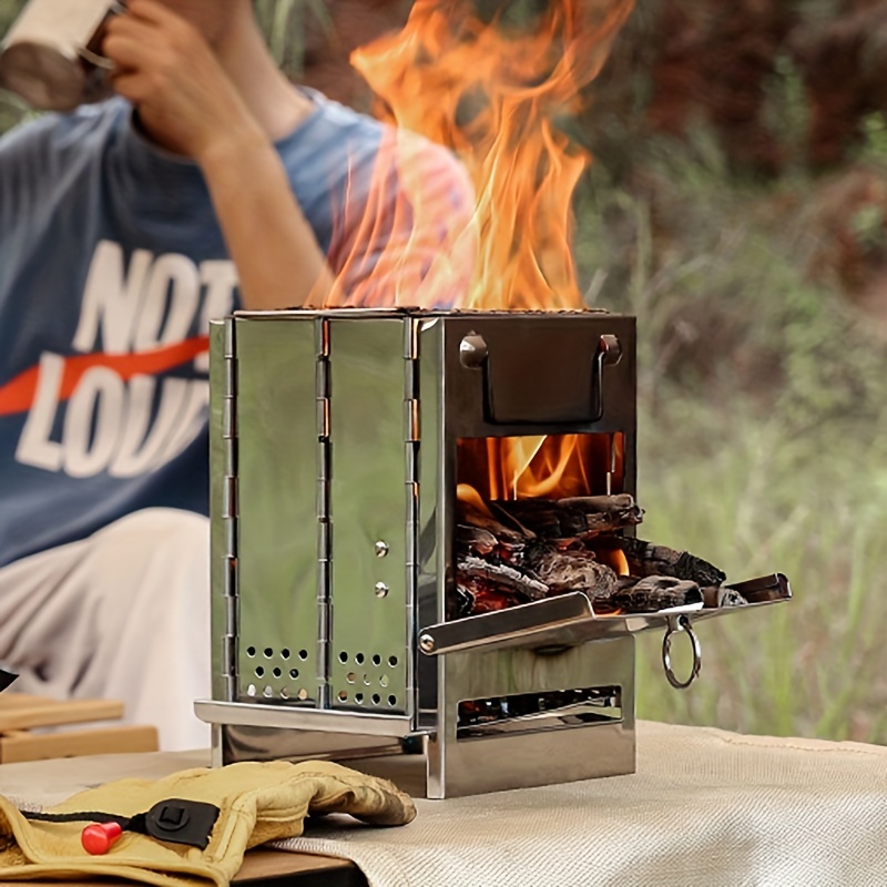 Mini fourneau à charbon de bois pour barbecue, avec manche en bois, pour  Camping et randonnée