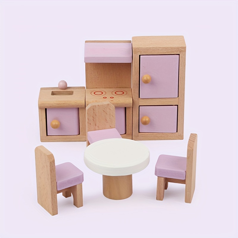 22pcs Wooden Dollhouse Furniture Set Family Play House Games, Mini  Furniture Dollhouse Accessories Pretend Play Furniture Toys Family Figures 