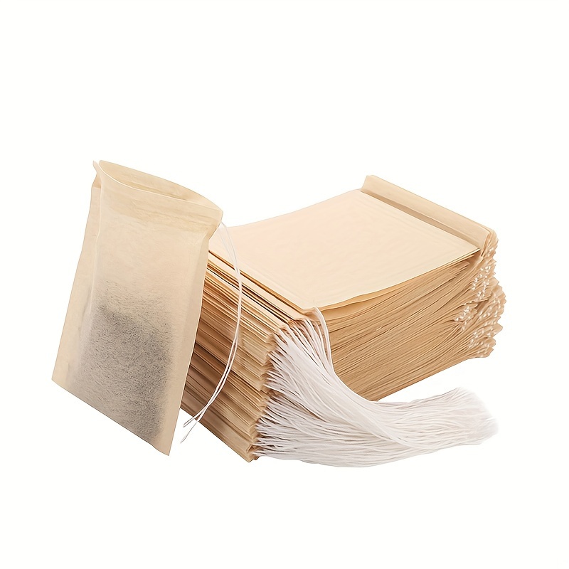 Lot de 600 sachets de filtre à thé, sachet de thé en papier jetable avec  cordon de serrage en papier non blanchi à forte pénétration