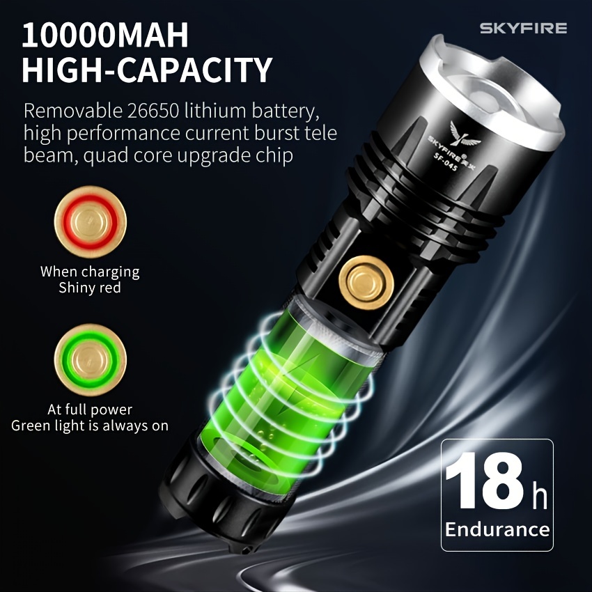 SKYFIRE Arc Lighter LED Flashlight Attack Head Zoomable Torch Lights  Lanterna Rechargeable 18650 Battery and Mount Outdoor Survival Flashlight