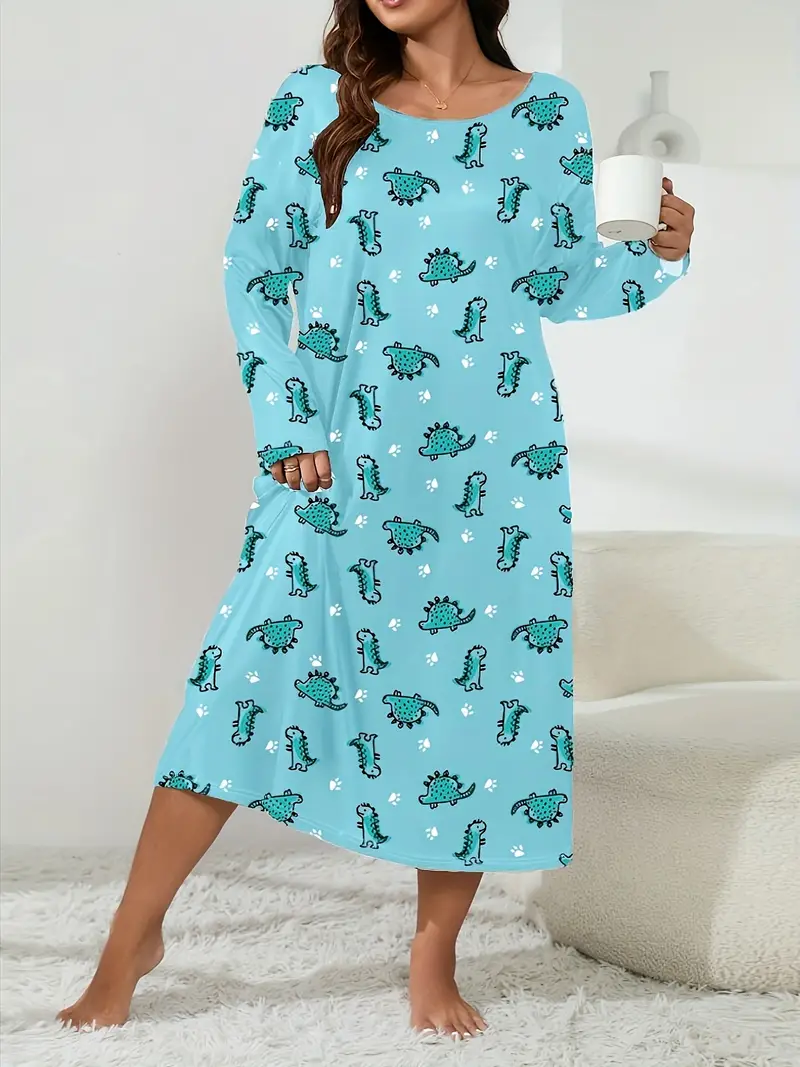 Cute Dinosaur Print Sleepwear Casual Comfy V Neck - Temu