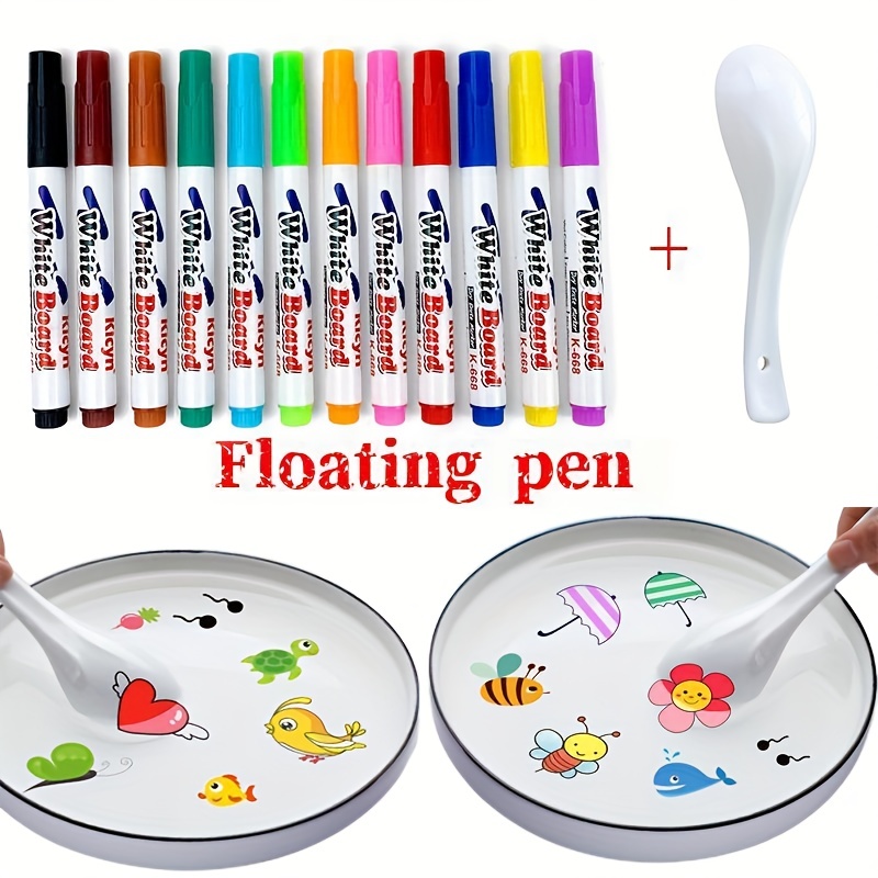 12 Color Magical Water Painting Pen for Kids, Magic Floating Ink Pen,  Floating Magic Pens with Spoon and Eraser, Erasable Doodle Watercolor Pen  Set