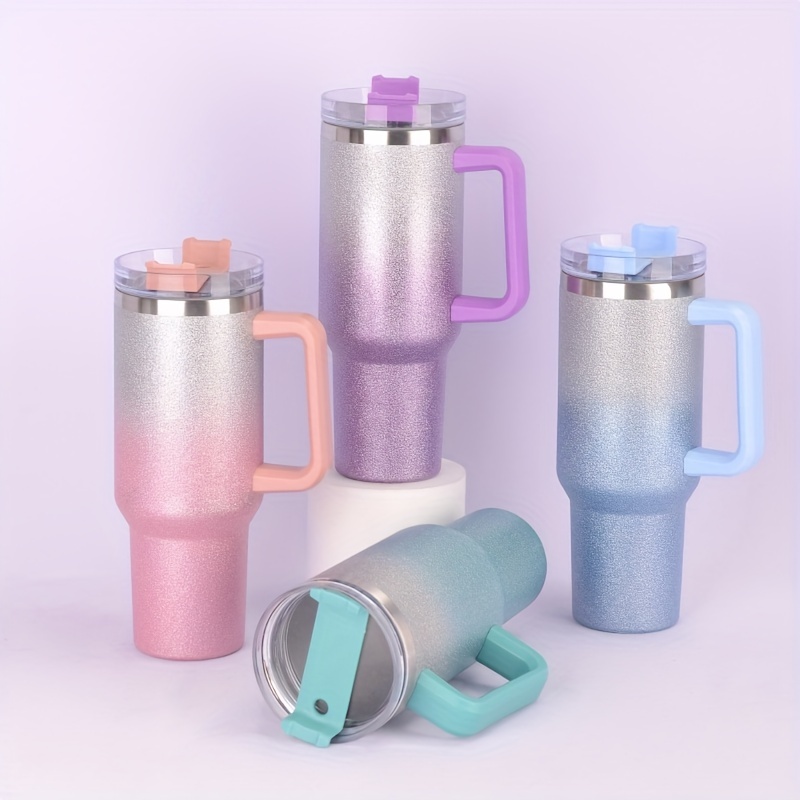 Stainless Steel Glitter Tumbler With Straw, Portable Gradient Color  Insulation Water Bottle, For Car, Home, Office, Summer Travel, Birthday  Gifts - Temu