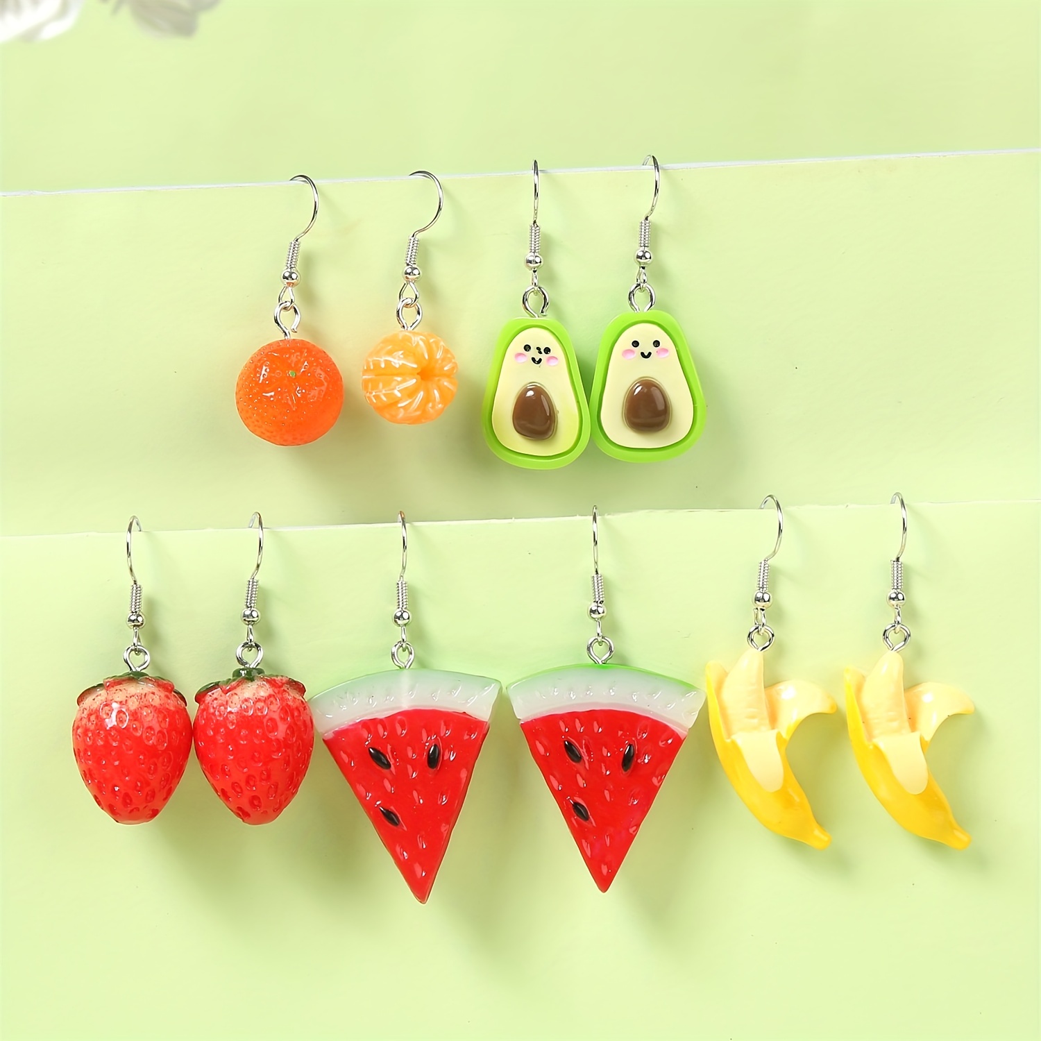 Random Styles 10Pcs 5 pairs Fruit Charms Bananas, watermelons, cherries,  etc For Earring Making Jewelry Accessories