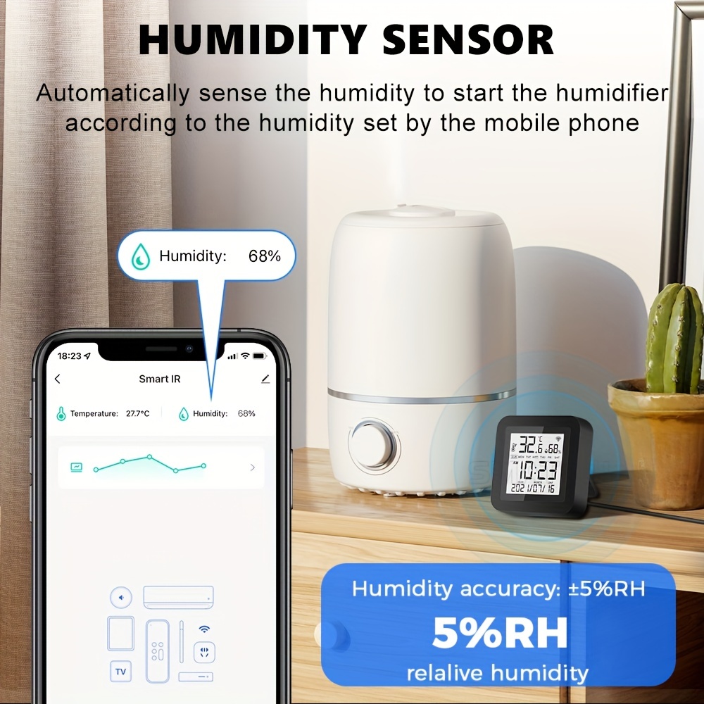 Smart WiFi IR Air Conditioner Controller Thermostat with LCD Display App Control Temperature Humidity Sensor Monitor Compatible with Home for Split