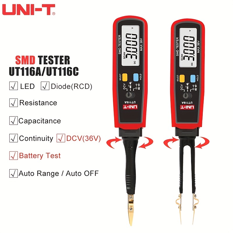 Uni T Ut116a C Smd Tester Measure Voltage Battery Led Resistor More Rotable  Tweezer Design Industrial  Commercial Temu Finland