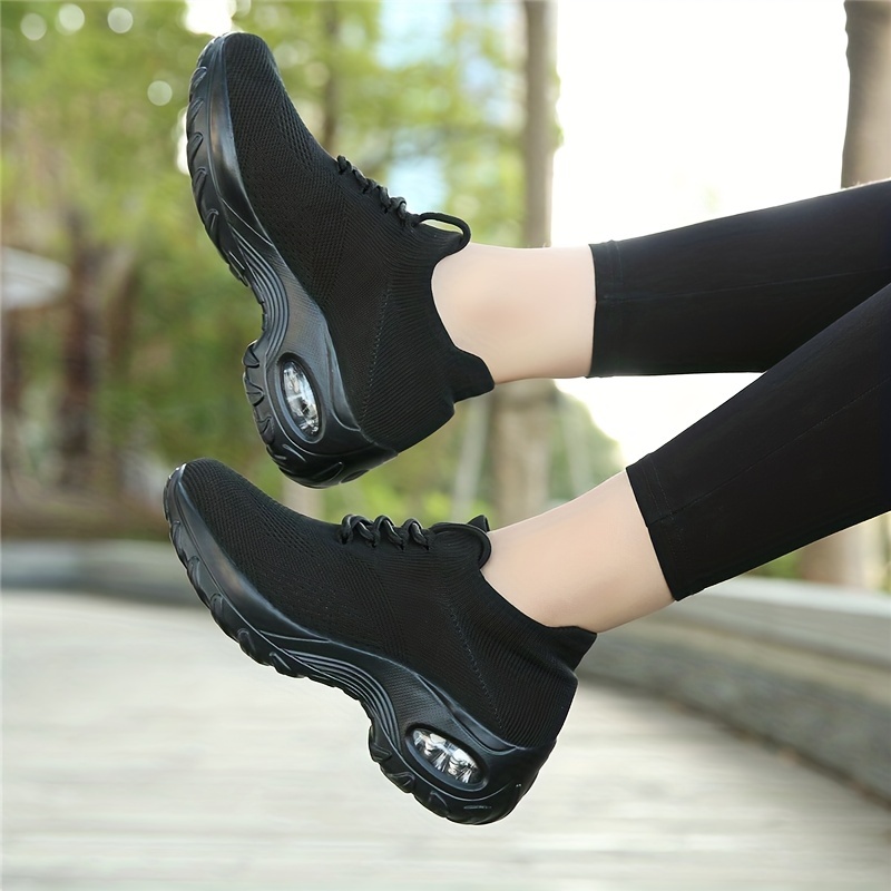  Zapatillas deportivas negras para mujer, con cordones