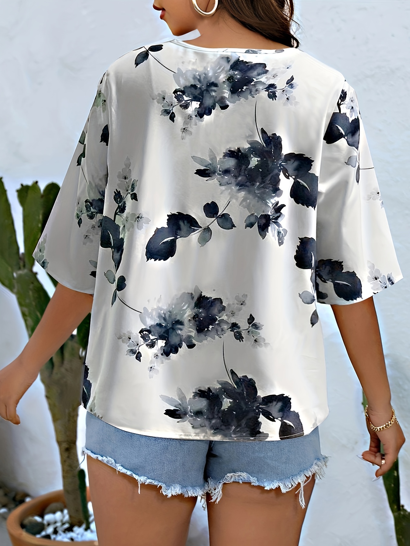 Vintage Floral Print Blouse Elegant V Neck Comfy Blouse - Temu Canada