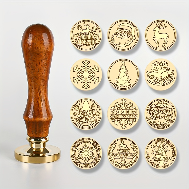 Christmas Wax Seal Stamp Set, 6pcs Sealing Wax Stamp Heads And 1pc Wooden  Handle Sealing Stamp Kit