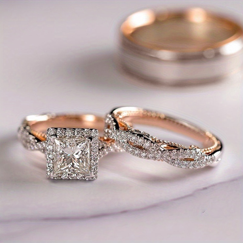 Women's Micro-Inlaid Square Diamond Ring Set