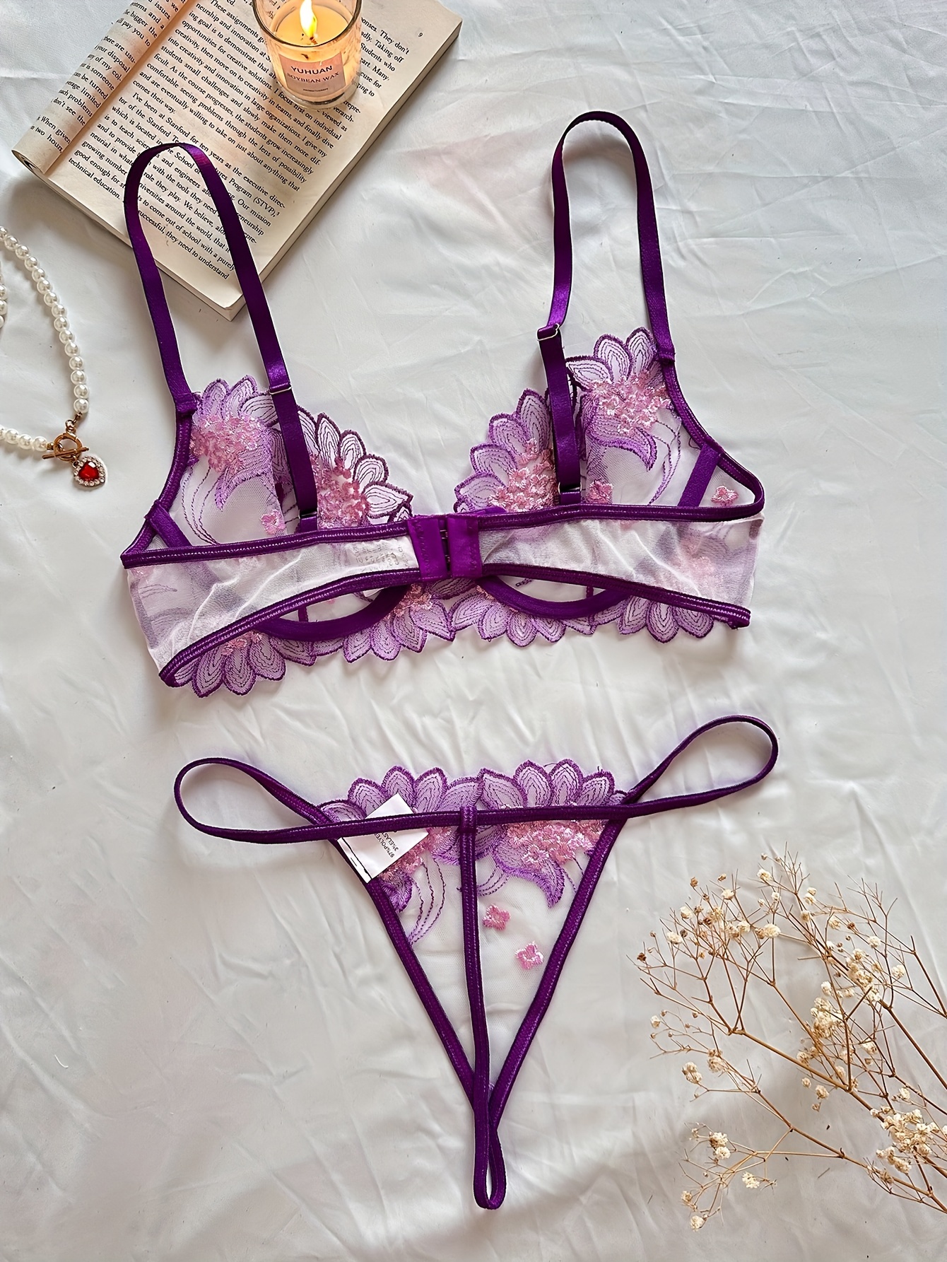 Plum mesh underwear set - Sheer bra and see through thong - Sheer lingerie  - Shop LaurinStore Women's Underwear - Pinkoi