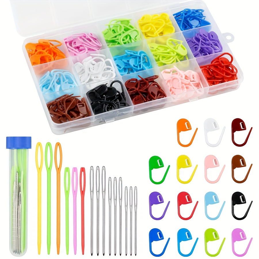  300pcs Stitch Markers for Crocheting, Colorful Crochet Stitch  Markers for Knitting Stitch Locking Clips Crochet Pins with 15pcs Large Eye  Blunt Metal Sewing Needles for Knit DIY Projects Accessories