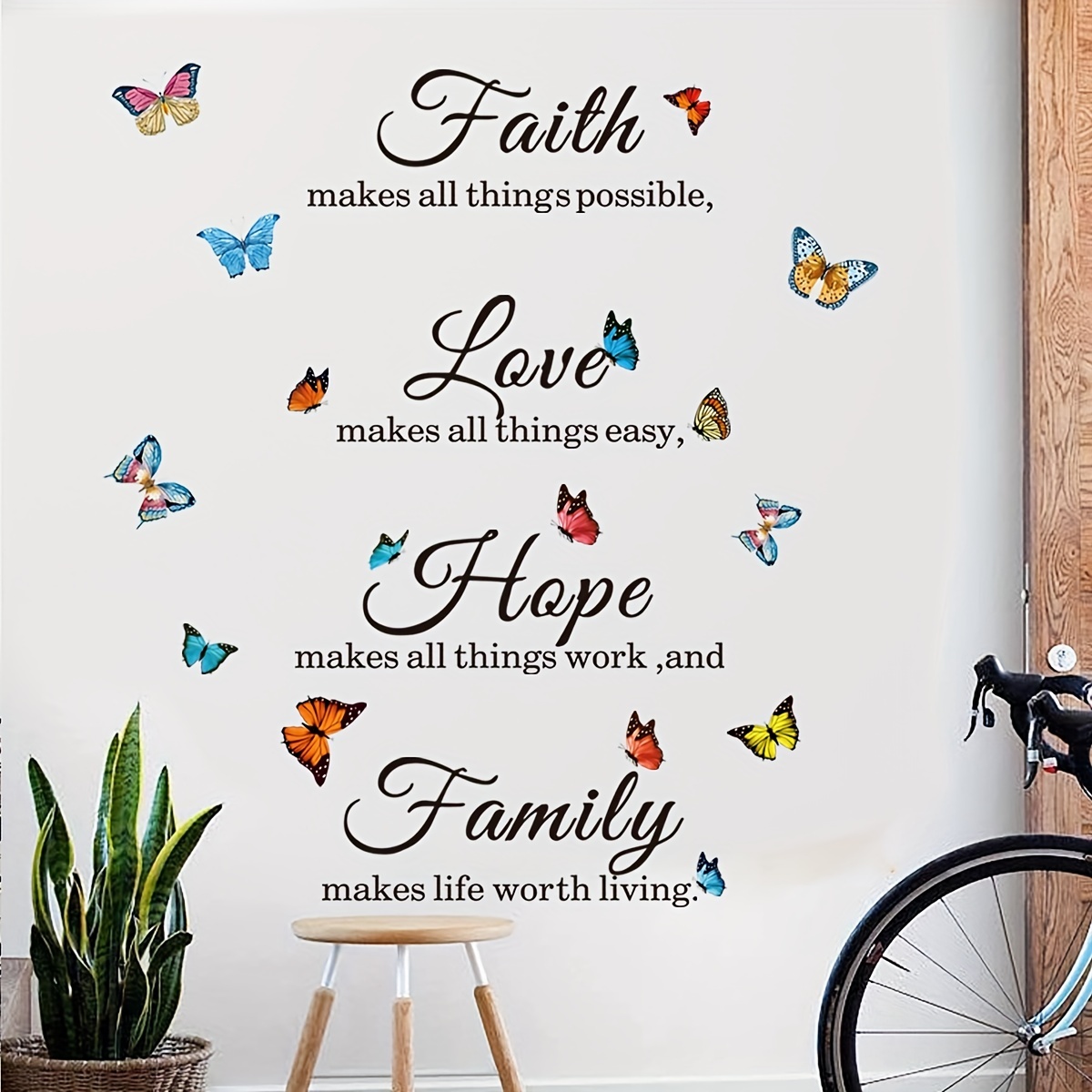 

4pcs Colorful Butterfly English Decorative Wall Sticker Background Wall Living Room Bedroom Creative Wall Sticker Pvc