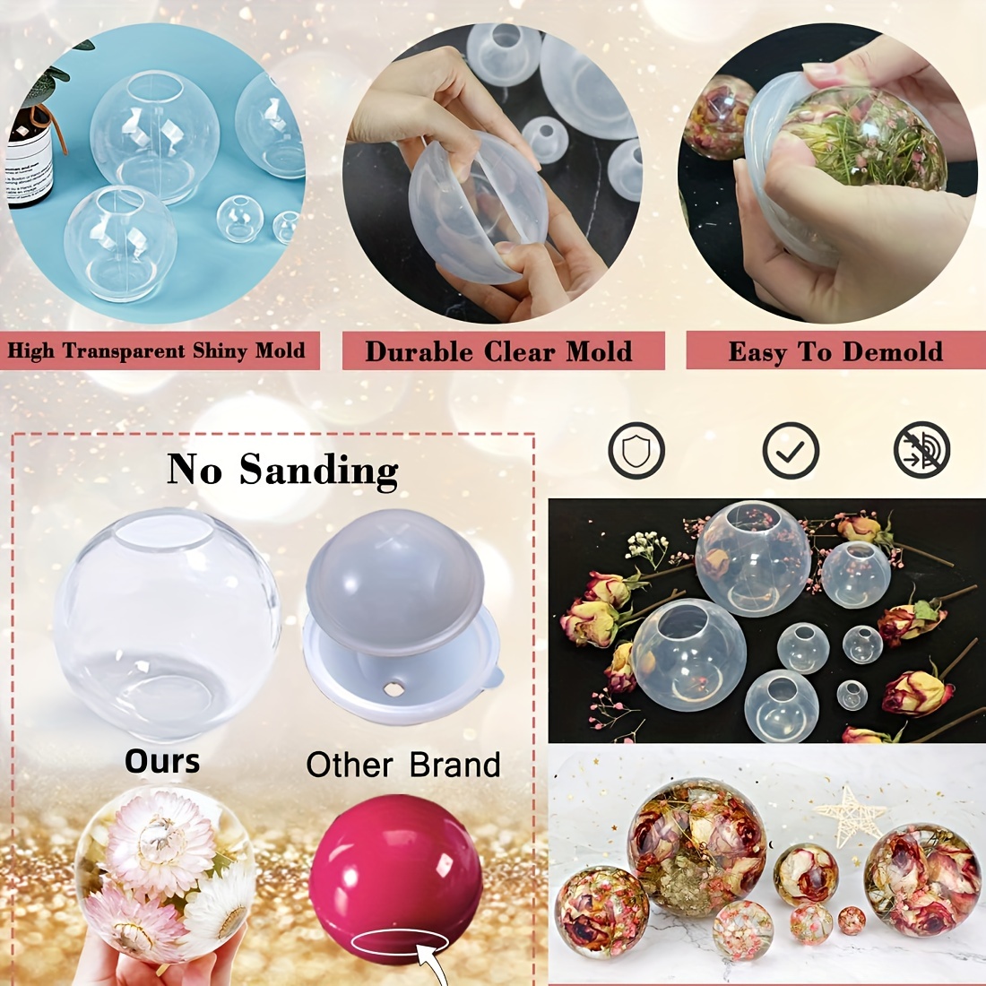 Resin Large Sphere Molds,Ball Resin Epoxy Molds,Round Silicone Molds for  Resin