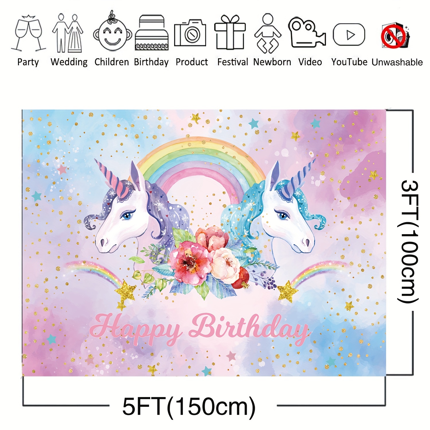 Rainbow Unicorn Background Girls Unicorn Party Decoration - Temu