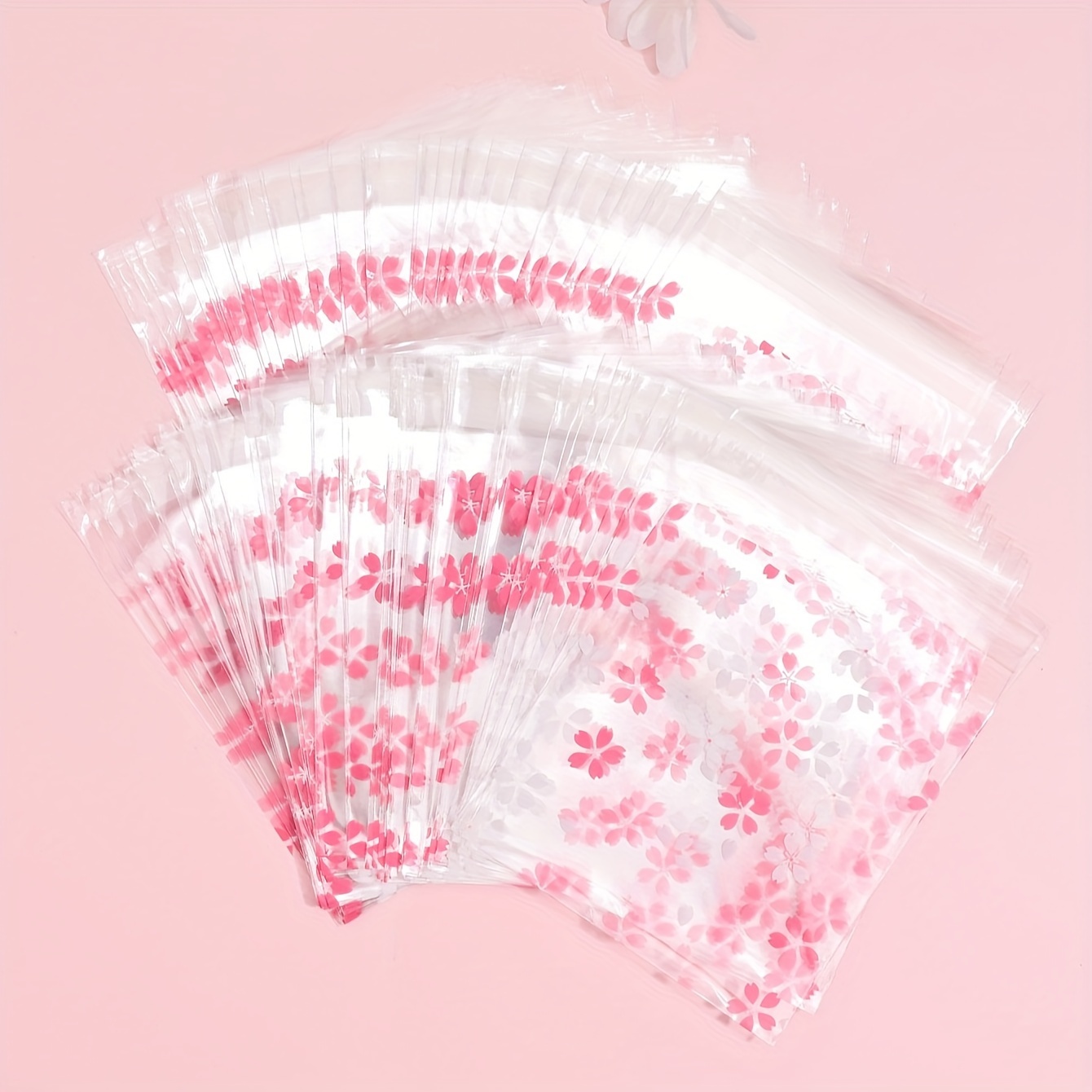 

100pcs Pink Cherry Blossom Ziplock Bags - Jewelry Earrings Necklace Small Object Storage Bags