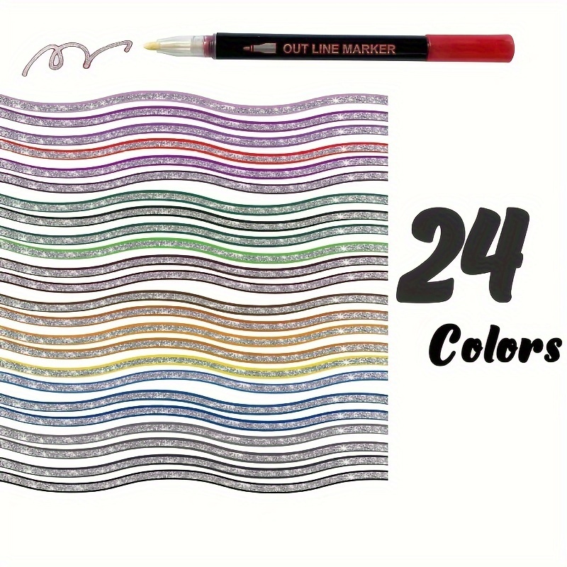 Rotuladores de contorno de doble línea, juego de 24 colores