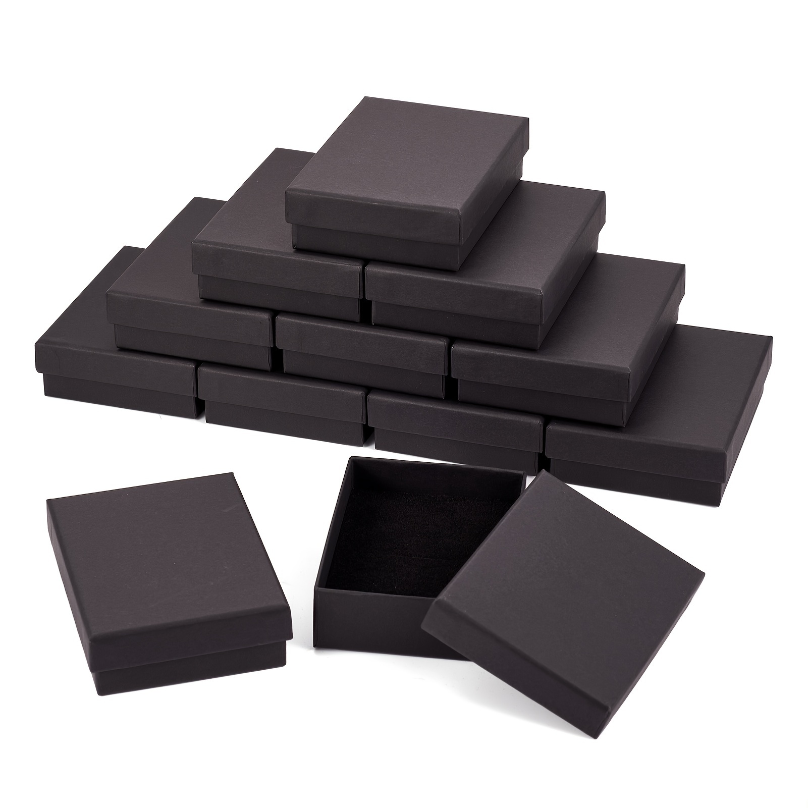 

24pcs Cardboard Sponge Inside Jewelry Set Boxes, Upscale Black Rectangle 9x6.9x2.7cm For Jewelry Packaging Display Storage Valentine's Day Gift Boxes Small Business Supplies