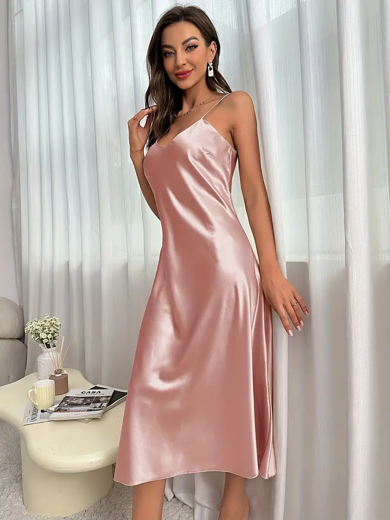  STJDM Nightgown,Pink Spaghetti Strap Sleep Dress Large