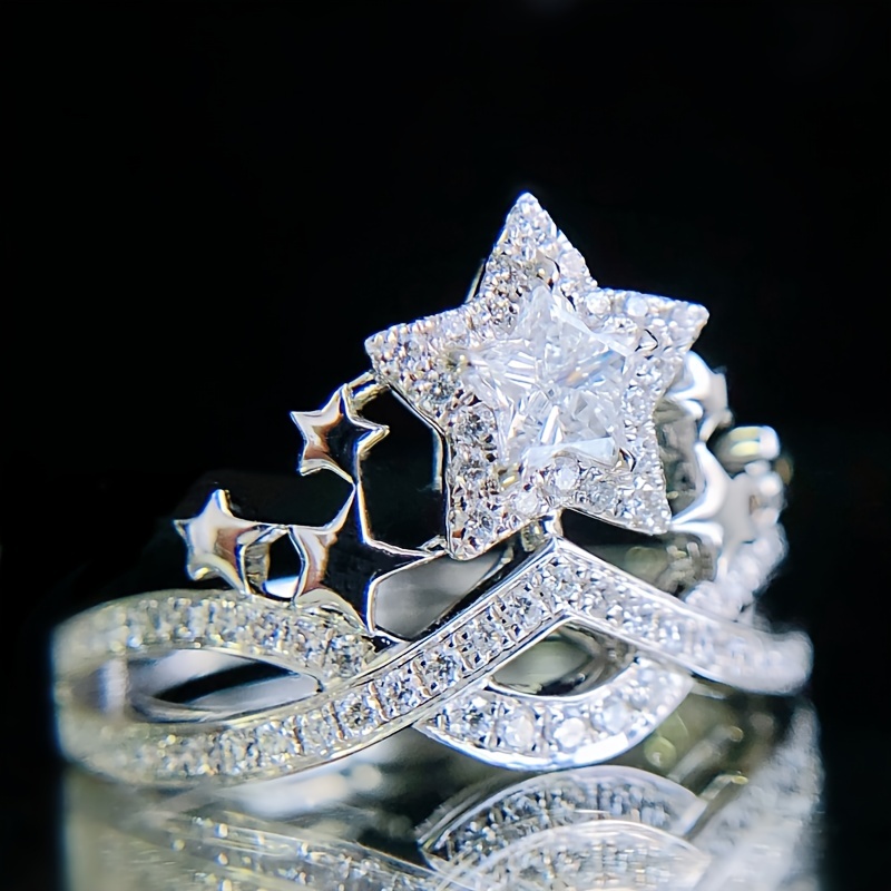 Copper Zircon Star Ring Sweetness Style Women's Elegant Jewelry